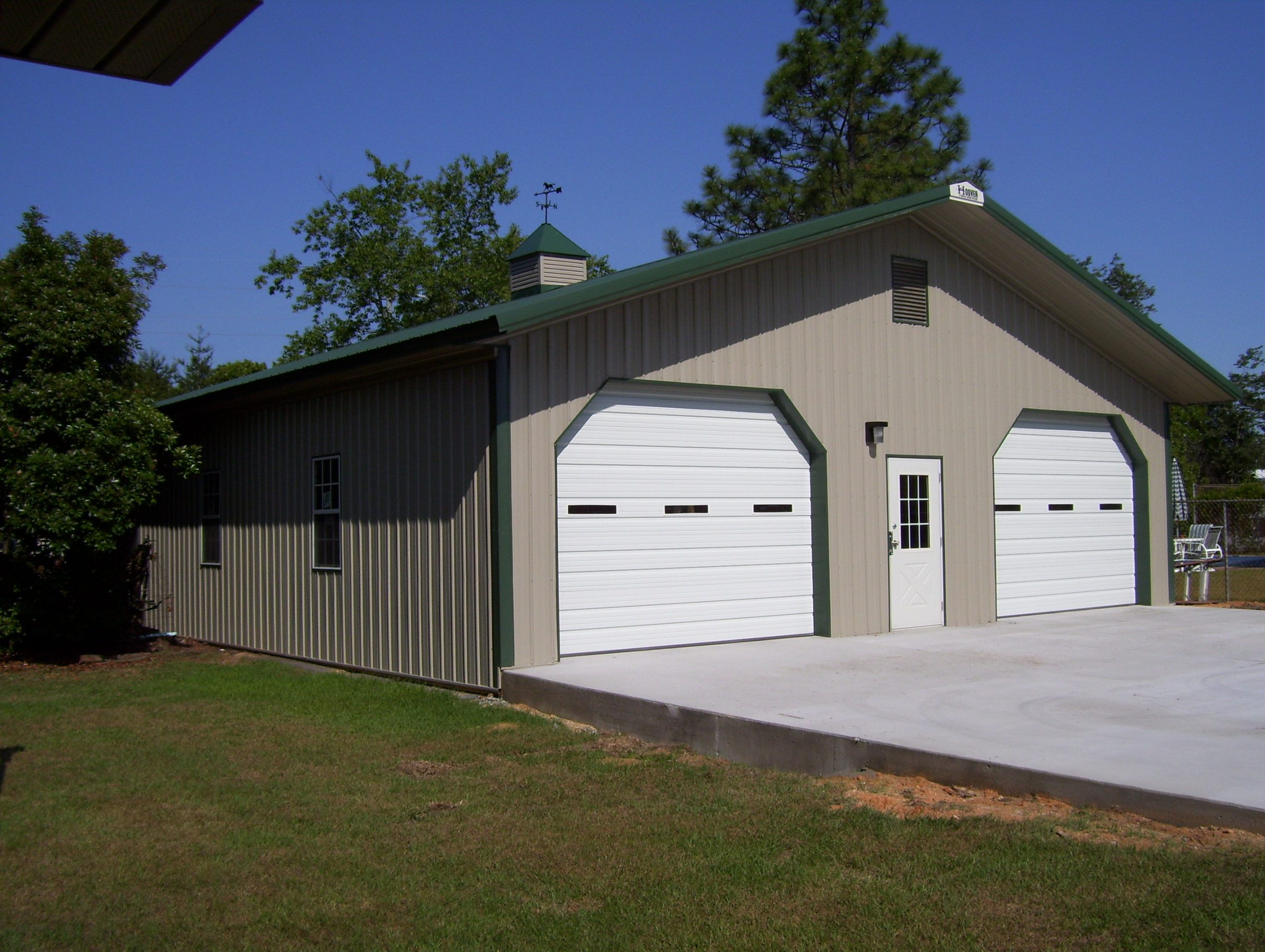 Garage building with two overhead doors