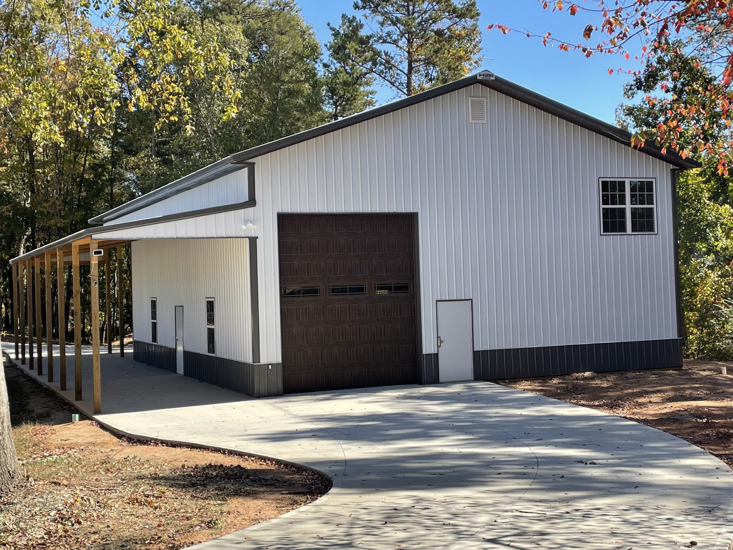 Pole building with carport built by Hoover Buildings